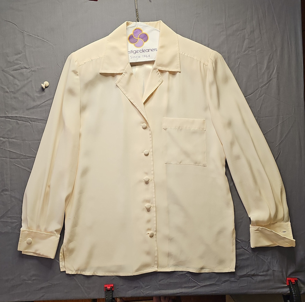 100% Silk Vintage Saks Fifth Avenue French Cuff Blouse Orig Cuff Links Sz 8